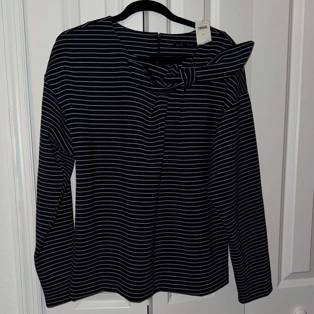 Banana Republic Navy and White Striped Blouse